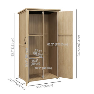 Wooden garden shed with waterproof asphalt roof and lockable doors, natural color