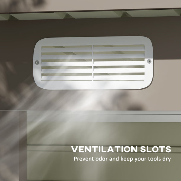 Galvanized metal garden shed with double doors and 2 vents, light grey