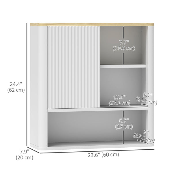 Medicine cabinet with fluted panel, curved with adjustable shelves, white