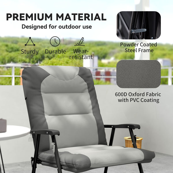 Set of 2 padded folding rocking chairs with armrests, light gray