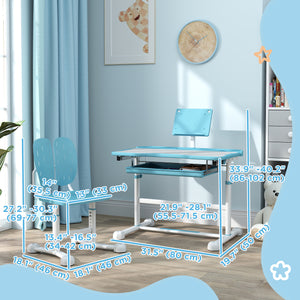 Height Adjustable Kids Desk and Chair Set with Tilting Top, Blue