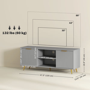 55-inch TV stand with 2 open shelves and 2 cupboards, gray