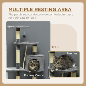 46-inch Multi-Level Cat Tree for Large Adult Cats with Toys and Condo, Gray