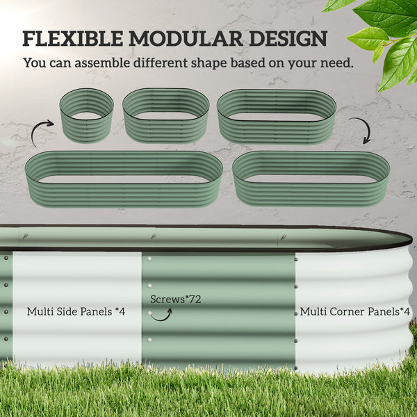 Raised galvanized steel planter with safety rim, green 