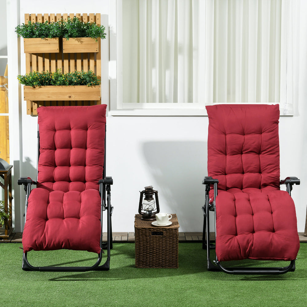 Set of 2 Zero Gravity Reclining Chairs with Cushion and Headrest, Wine Red