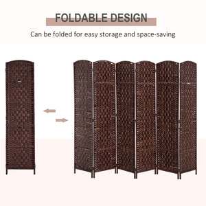 6-Panel Folding Room Divider with Wooden Frame, Brown