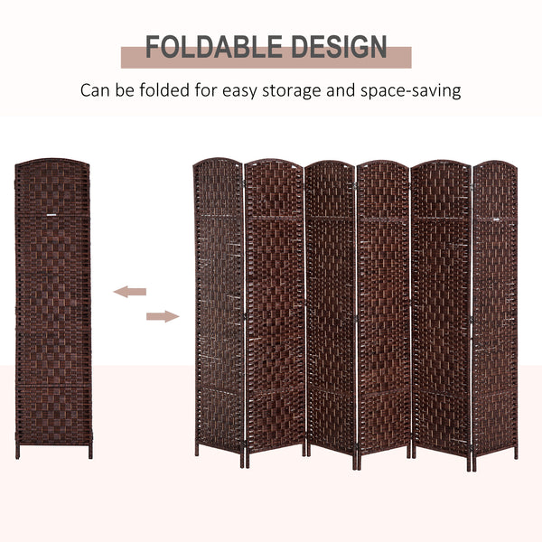6-Panel Folding Room Divider with Wooden Frame, Brown