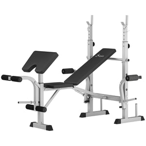Adjustable Weight Bench with Squat Rack, Leg Press and Weight Storage, Grey