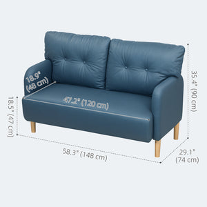 Modern 2-seater sofa, upholstered, solid wood frame, navy blue