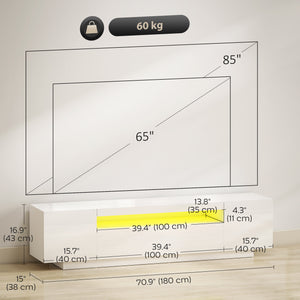 TV Stand with RGB LED Lighting for 65-85 inch TV, Glossy White