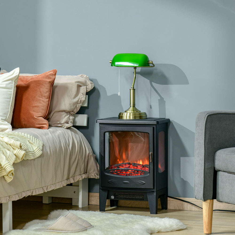 Freestanding fireplace stove with realistic flame effect and adjustable temperature 750W/1500W, black