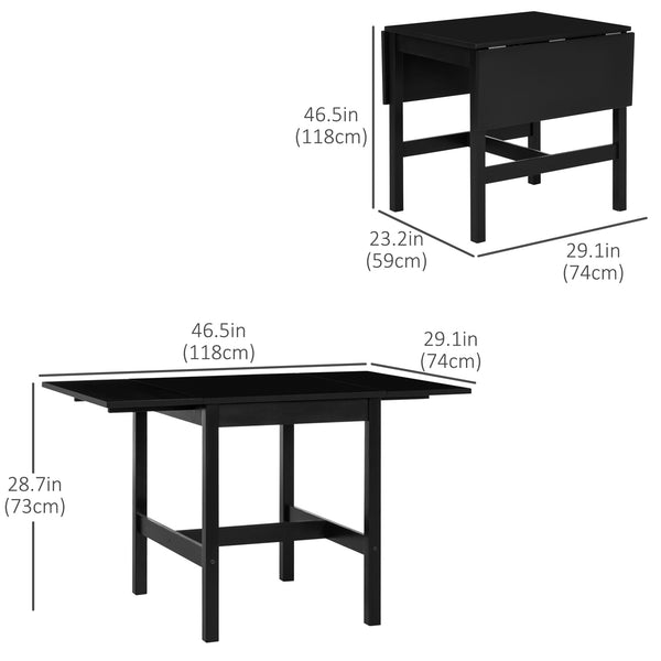 Country-style drop-leaf kitchen table for small spaces, folding, black