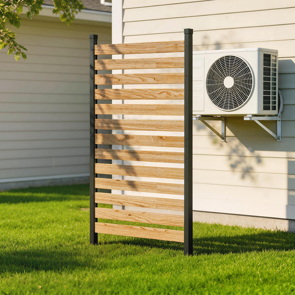 Partition panel, no-dig, with fir wood boards and aluminum posts