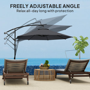 9.5ft offset parasol with wind protection strap, grey