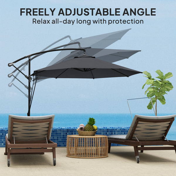 9.5ft offset parasol with wind protection strap, grey