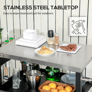 3-Shelf Outdoor Grill Cart Table with Side Handle, Stainless Steel Pizza Oven Stand on Wheels, Black