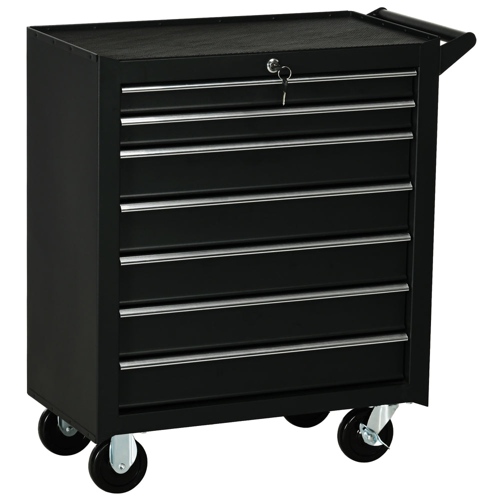 Lockable 7-drawer mobile tool chest with handle, black
