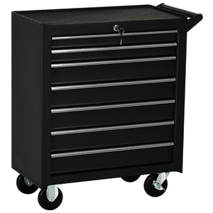Lockable 7-drawer mobile tool chest with handle, black