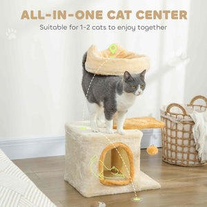 71 cm cat tree with soft bed, comfortable niche, scratching post and hanging ball, beige