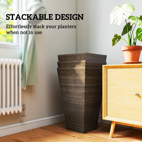 Set of 3 tall planters, brown