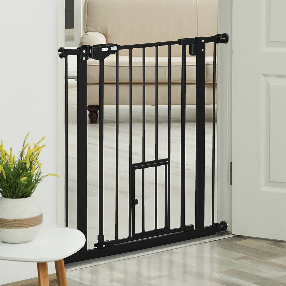 Extra Wide Pressure Fit Retractable Gate with Pet Door