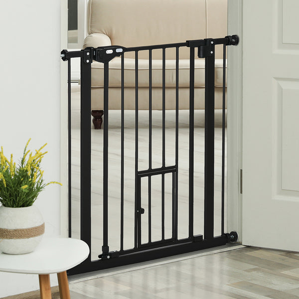 Extra Wide Pressure Fit Retractable Gate with Pet Door