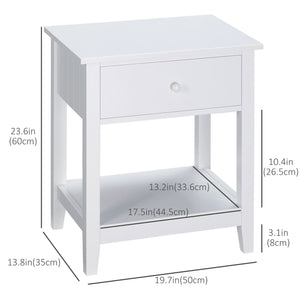 Modern bedside table with drawer and storage shelf, white