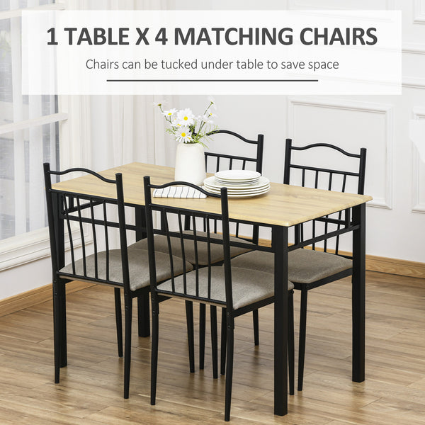 5 Piece Dining Set, Wooden Top, Metal Frame, Upholstered Seat, Kitchen and Dining Room Furniture, Black