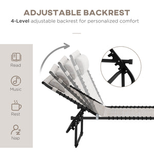 Set of 2 adjustable folding lounge chairs with headrest, cream white