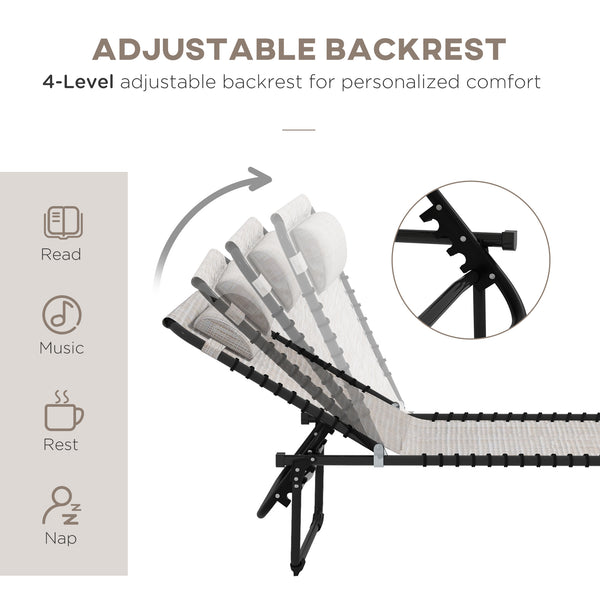 Set of 2 adjustable folding lounge chairs with headrest, cream white