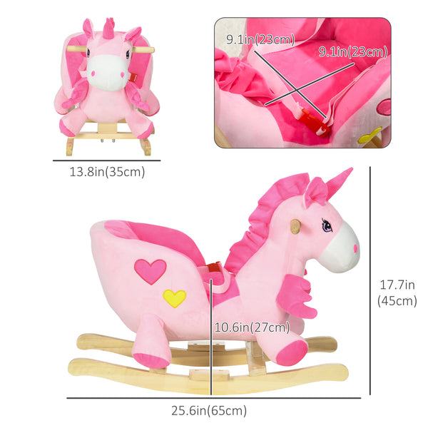 Rocking Unicorn with Songs, Wooden Base and Seat Belt, Pink