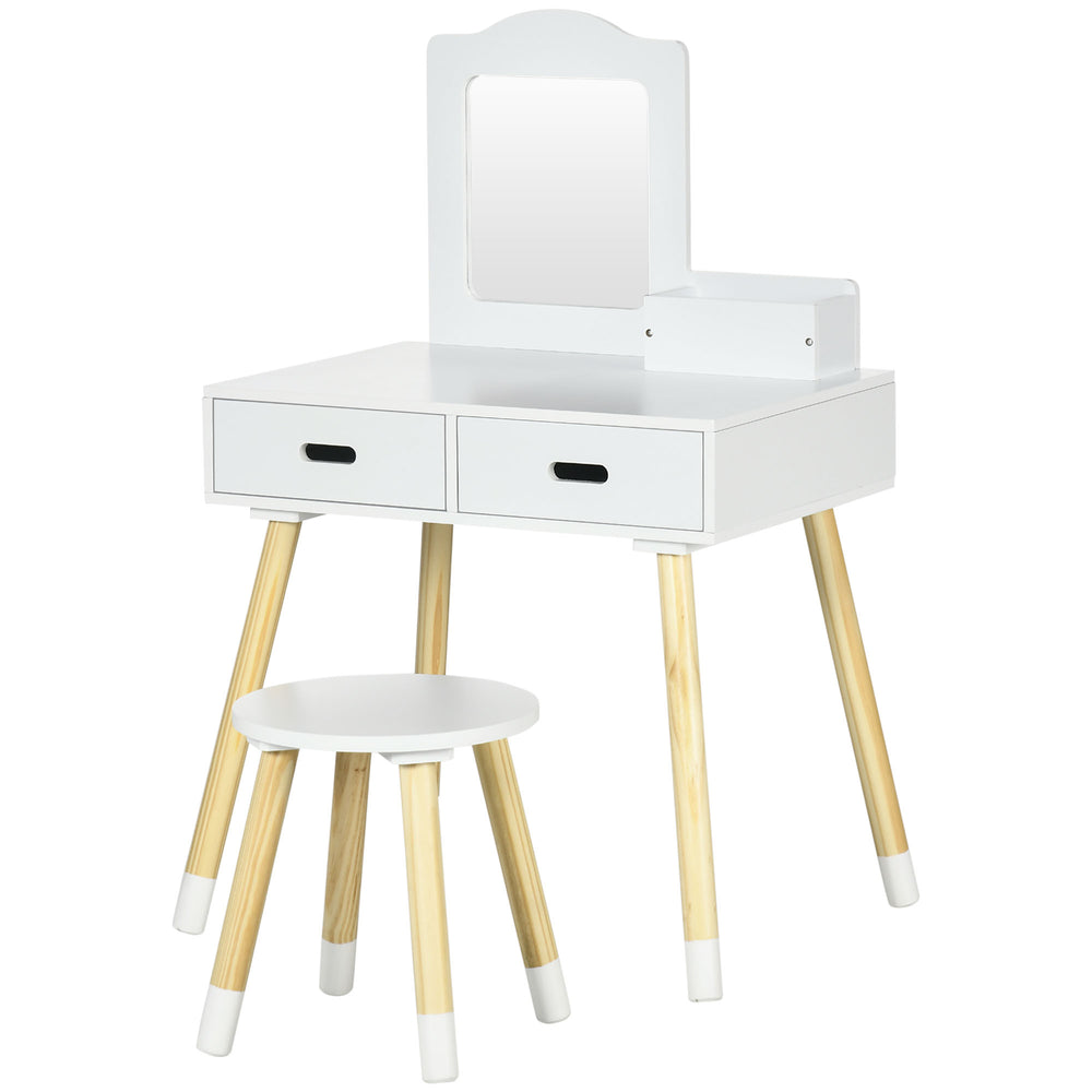 Children's dressing table with mirror and stool, white