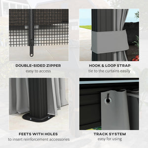 10' x 12' Two-Tier Metal Hardtop Gazebo with Mosquito Netting and Hanging Hook, Light Gray