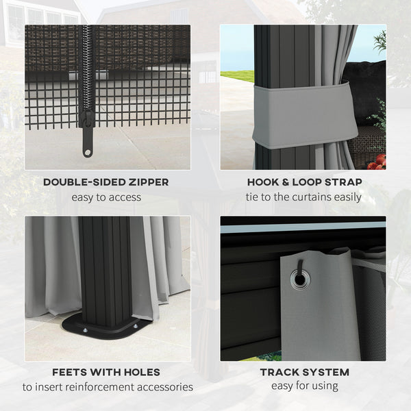 10' x 12' Two-Tier Metal Hardtop Gazebo with Mosquito Netting and Hanging Hook, Light Gray