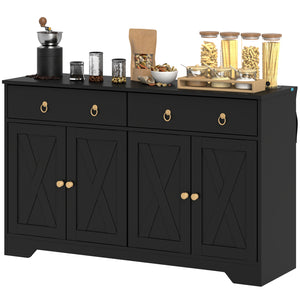 Sideboard with 2 drawers, 4 barn doors and 2 adjustable shelves, black