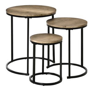 Set of 3 stackable side tables with steel frame