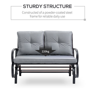 Two-seater rocking chair with steel frame and cushions, grey