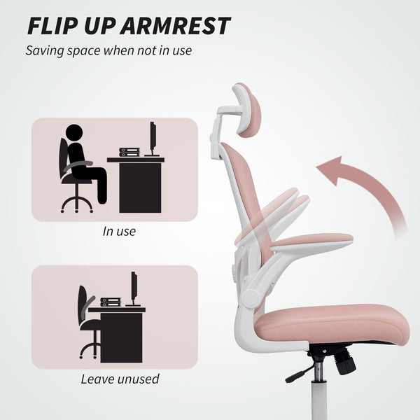 Ergonomic mesh office chair with headrest and lumbar support, pink