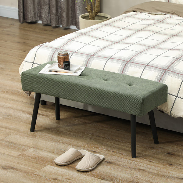 Corduroy Upholstered Ottoman Bench with Steel Legs, Green
