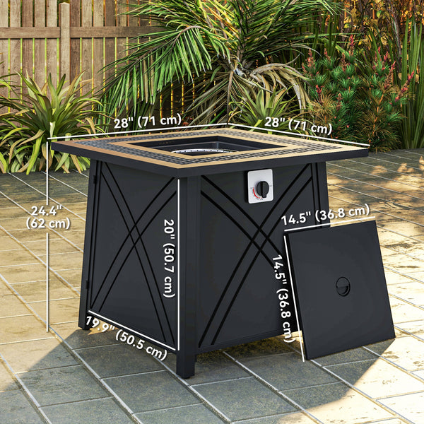 28" Square 40,000 BTU Propane Fire Pit Table with Waterproof Cover and Adjustable Footrests
