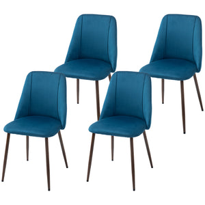 Set of 4 velvet upholstered chairs with wood-effect steel legs, dark blue