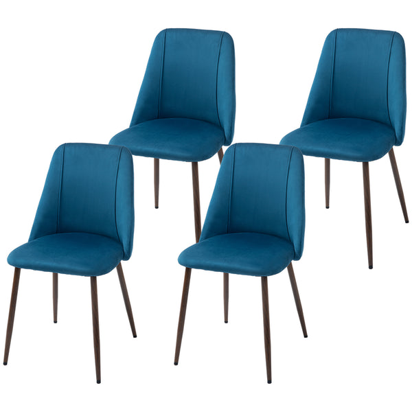 Set of 4 velvet upholstered chairs with wood-effect steel legs, dark blue