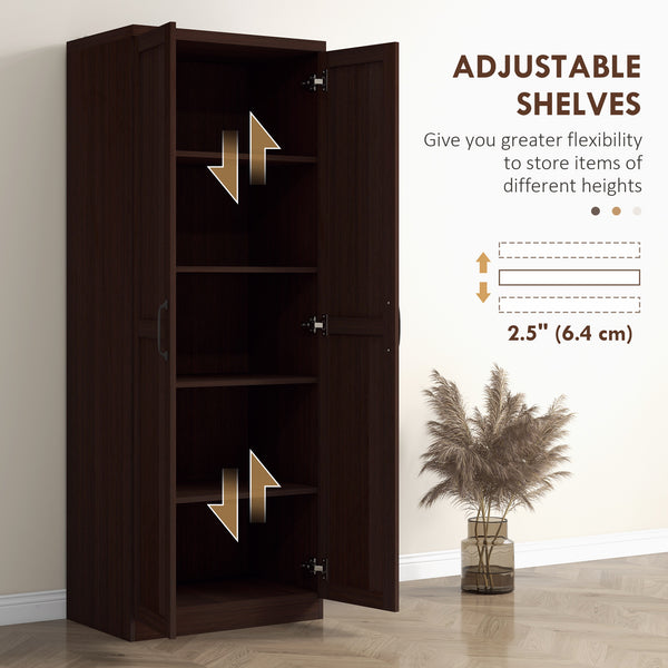 5-Tier Pantry with Adjustable Doors and Shelves, Dark Brown