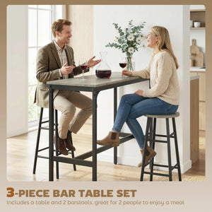 3 Piece Bar Table and Stool Set for 2 People, Pub Table and Chairs