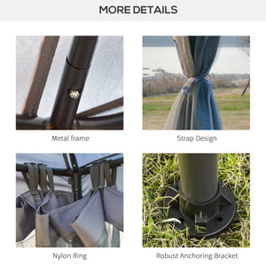 10' x 10' Patio Gazebo Outdoor Pavilion 2 Tire Roof Canopy Shelter Garden Event Party Tent Yard Sun Shade Steel Frame w/ Mosquito Netting Grey