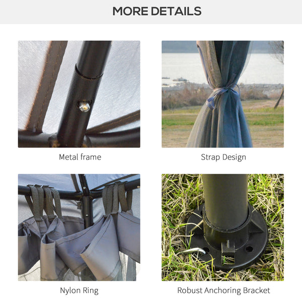 10' x 10' Patio Gazebo Outdoor Pavilion 2 Tire Roof Canopy Shelter Garden Event Party Tent Yard Sun Shade Steel Frame w/ Mosquito Netting Grey