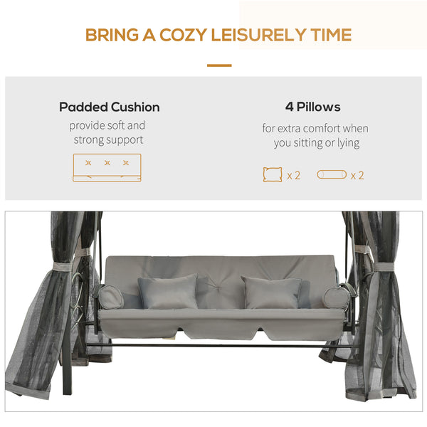 Convertible swing chair for 3 people with canopy, dark grey