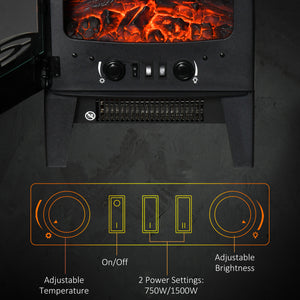 Freestanding fireplace stove with realistic flame effect and adjustable temperature 750W/1500W, black