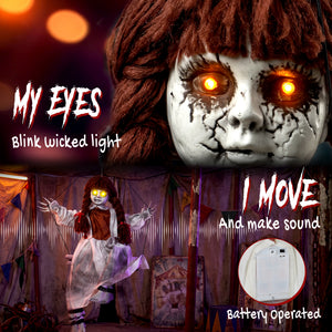 Animated spooky girl on a swing with light-up eyes, sounds, and motion – Reddish-brown and cream white