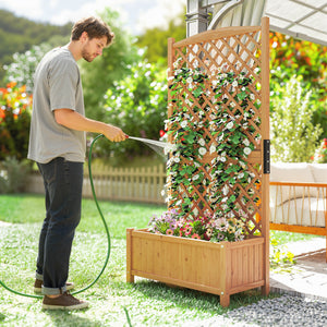 Raised planter with wooden trellis